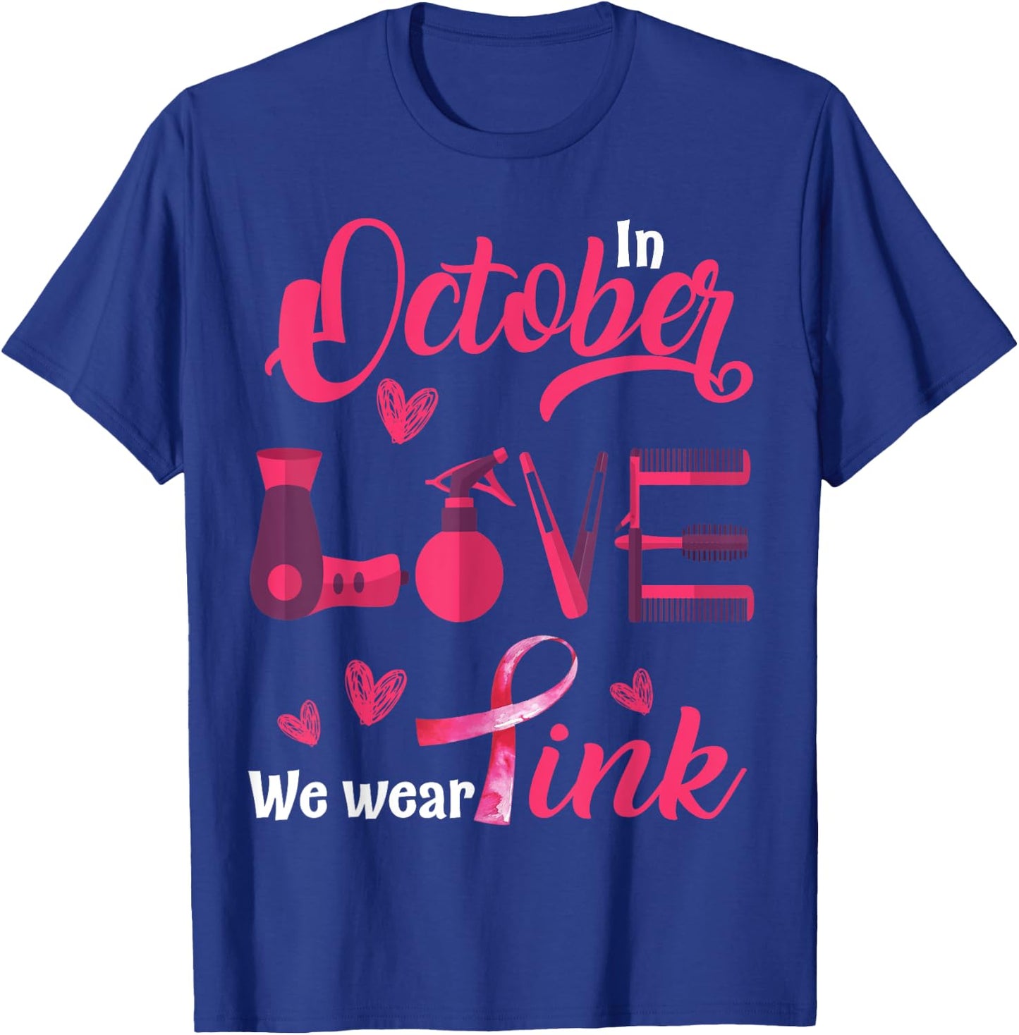 Pink Ribbon Hairstylist Breast Cancer Awareness Halloween T-Shirt - T-Shirt | Royal
