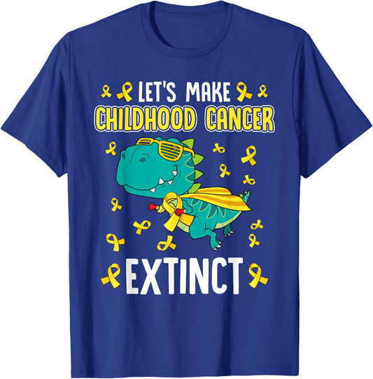 T-Rex Dinosaur Make Childhood Cancer Extinct Funny Awareness T-Shirt - T-Shirt | Royal