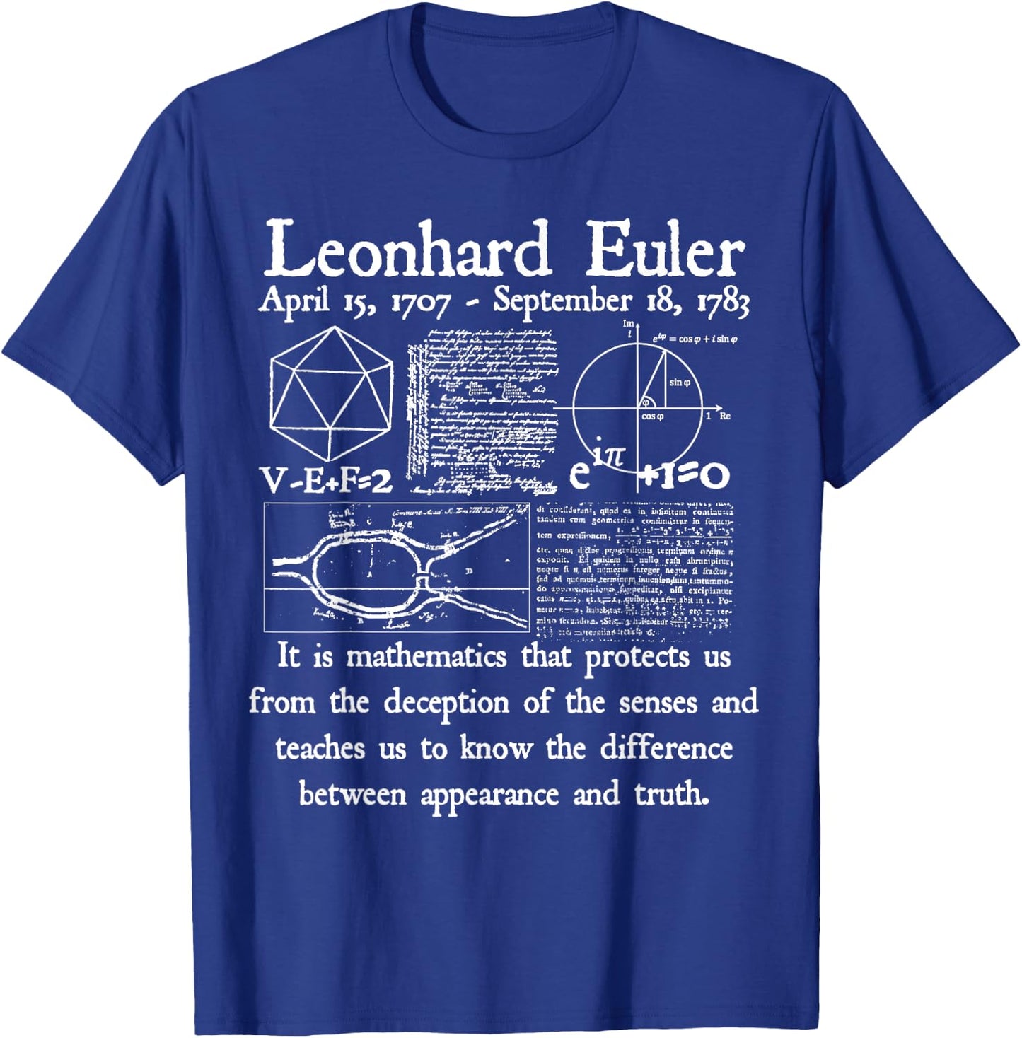 Nerdy Vintage Leonhard Euler Mathematics Quote Math Teacher Men Women Girls Kids T-Shirt - T-Shirt | Royal