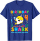 Kids Birthday Shark 4 Year Old Boy or Girl 4th Bday Kawaii T-Shirt - T-Shirt | Royal