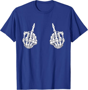 Skeleton Hand Halloween Bones Middle Finger Skull Men Women T-Shirt - T-Shirt | Royal