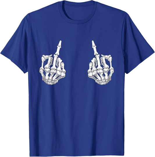 Skeleton Hand Halloween Bones Middle Finger Skull Men Women T-Shirt - T-Shirt | Royal