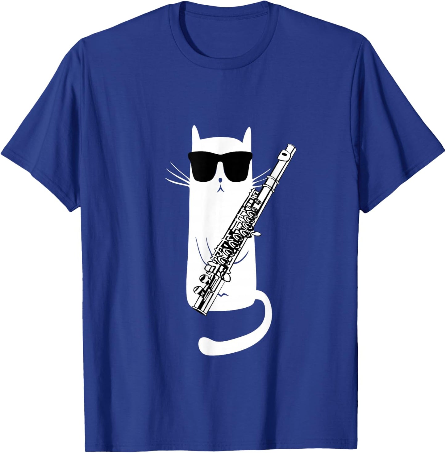 Funny Cat Wearing Sunglasses Playing Flute Small T-Shirt - T-Shirt | Royal