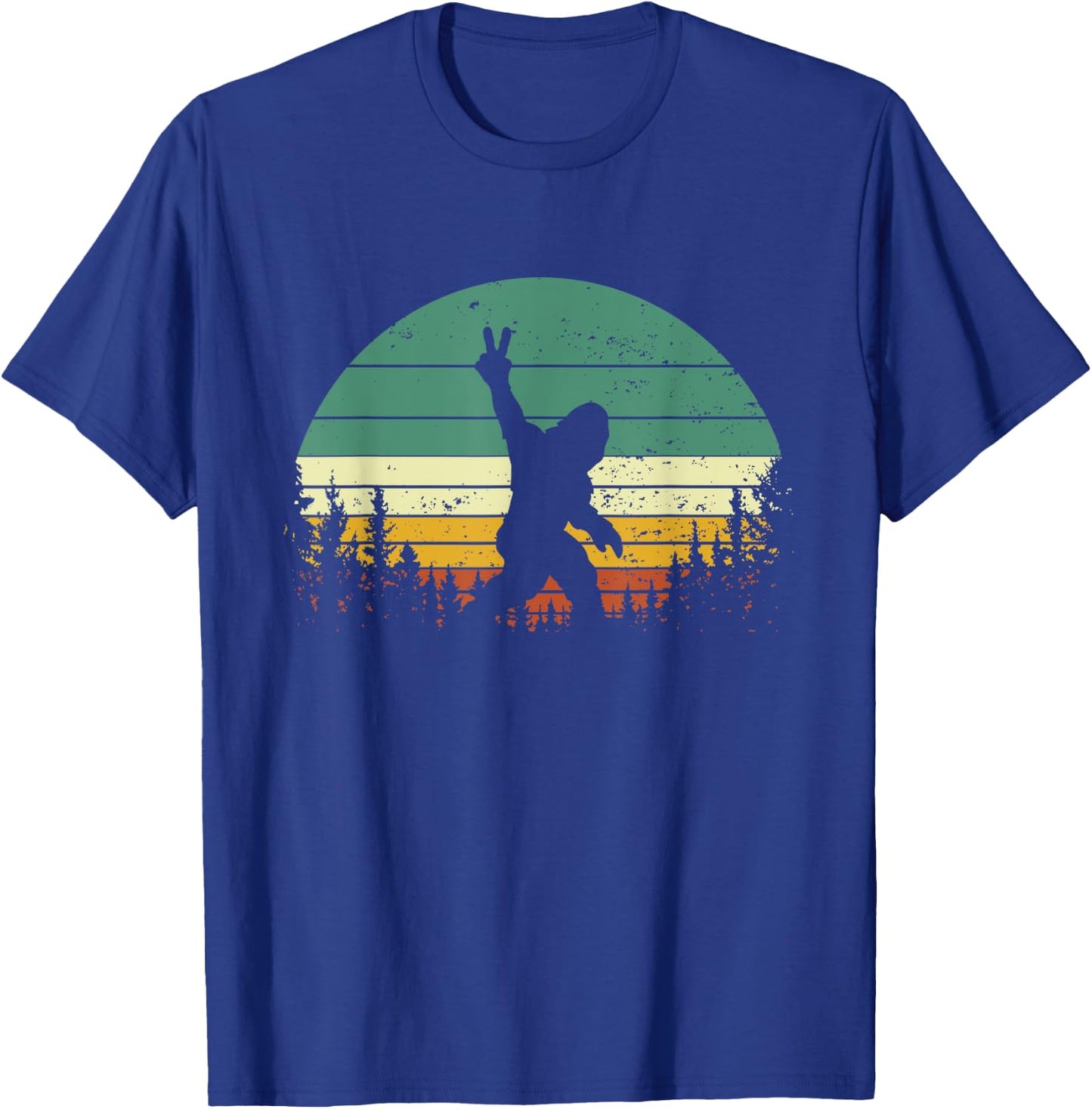 Sasquatch Peace Sign Funny Bigfoot Retro Yeti Sunset T-Shirt - T-Shirt | Royal