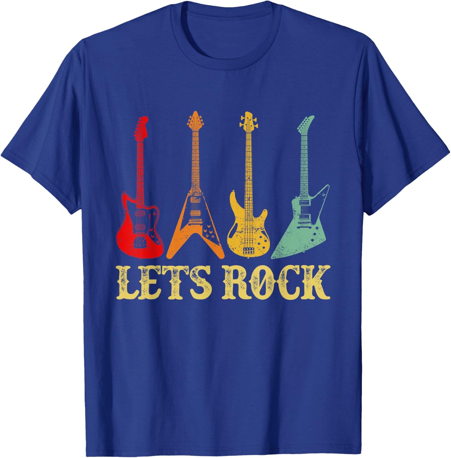 Vintage Retro Lets Rock Rock n Roll Guitar T-Shirt - T-Shirt | Royal