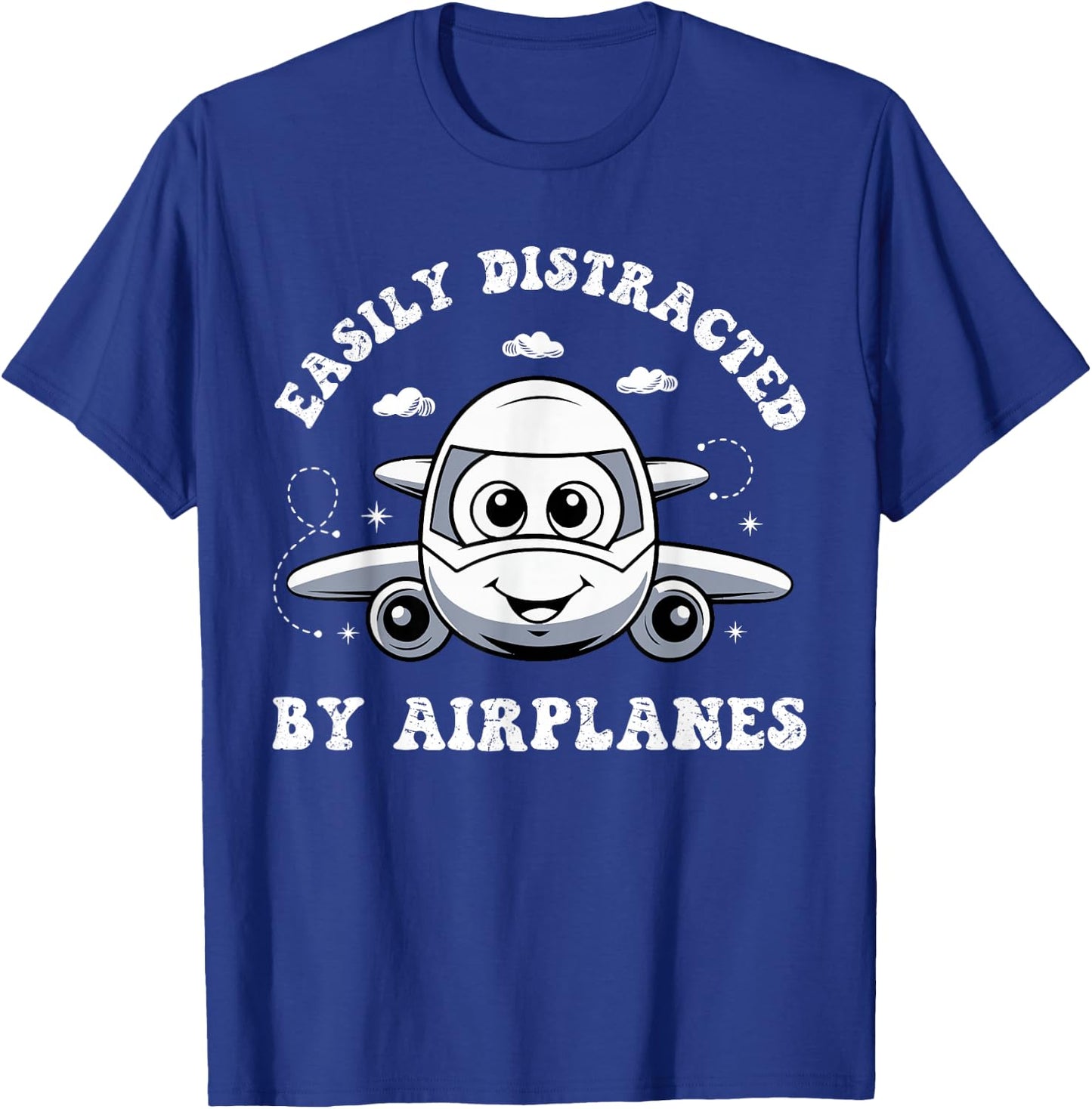 Funny Easily Distracted By Airplanes Pilot Aviation Lover T-Shirt - T-Shirt | Royal