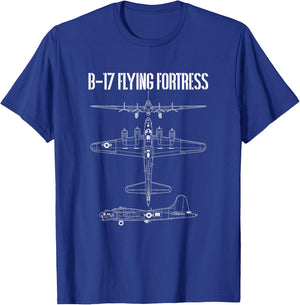 Vintage WW2 B-17 Flying Fortress Airplane Plan T-Shirt - T-Shirt | Royal