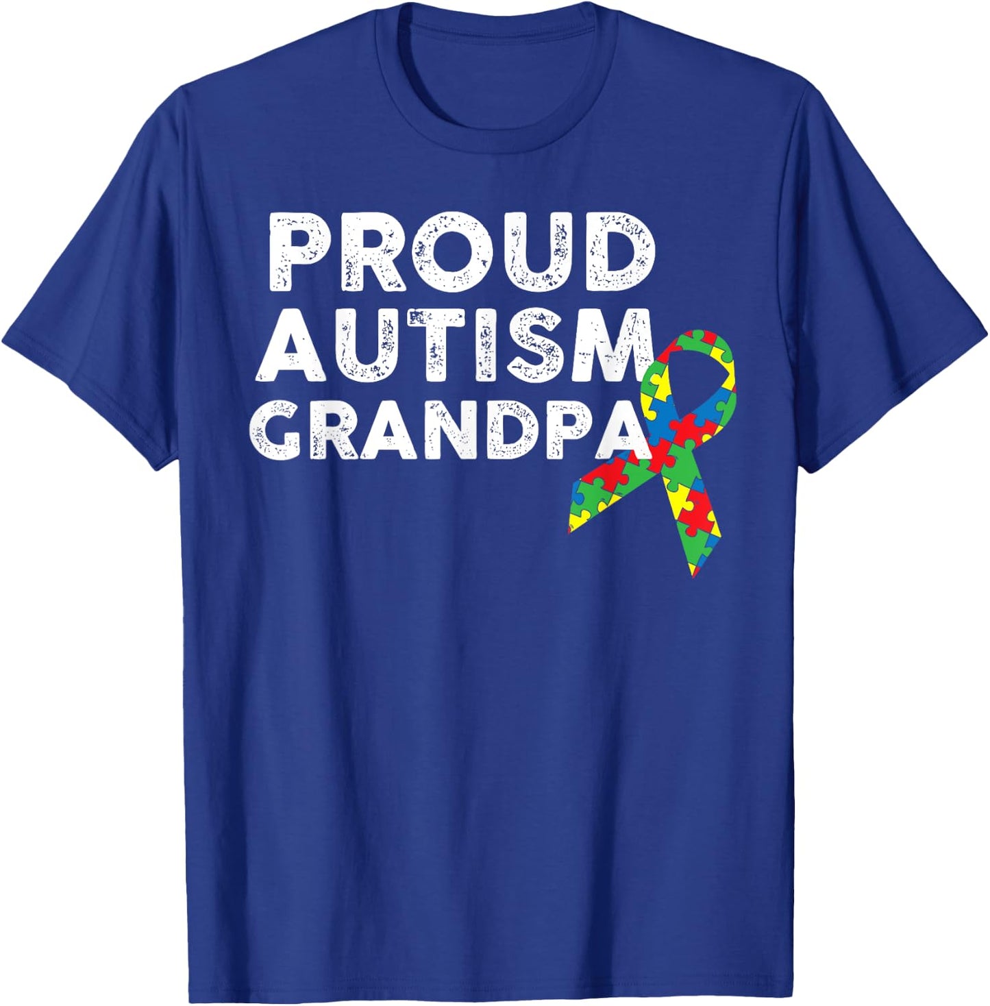 Proud Autism Grandpa Ribbon Puzzle Piece T-Shirt - T-Shirt | Royal