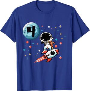 Kids 4th Birthday Astronaut Dab Rocket 4 Year Old Bday Boys Kids T-Shirt - T-Shirt | Royal
