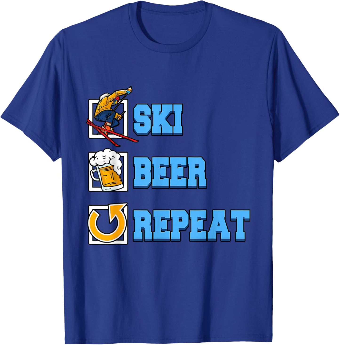 Funny Ski Beer Repeat Skiing Winter Ski Snowboarding T-Shirt - T-Shirt | Royal