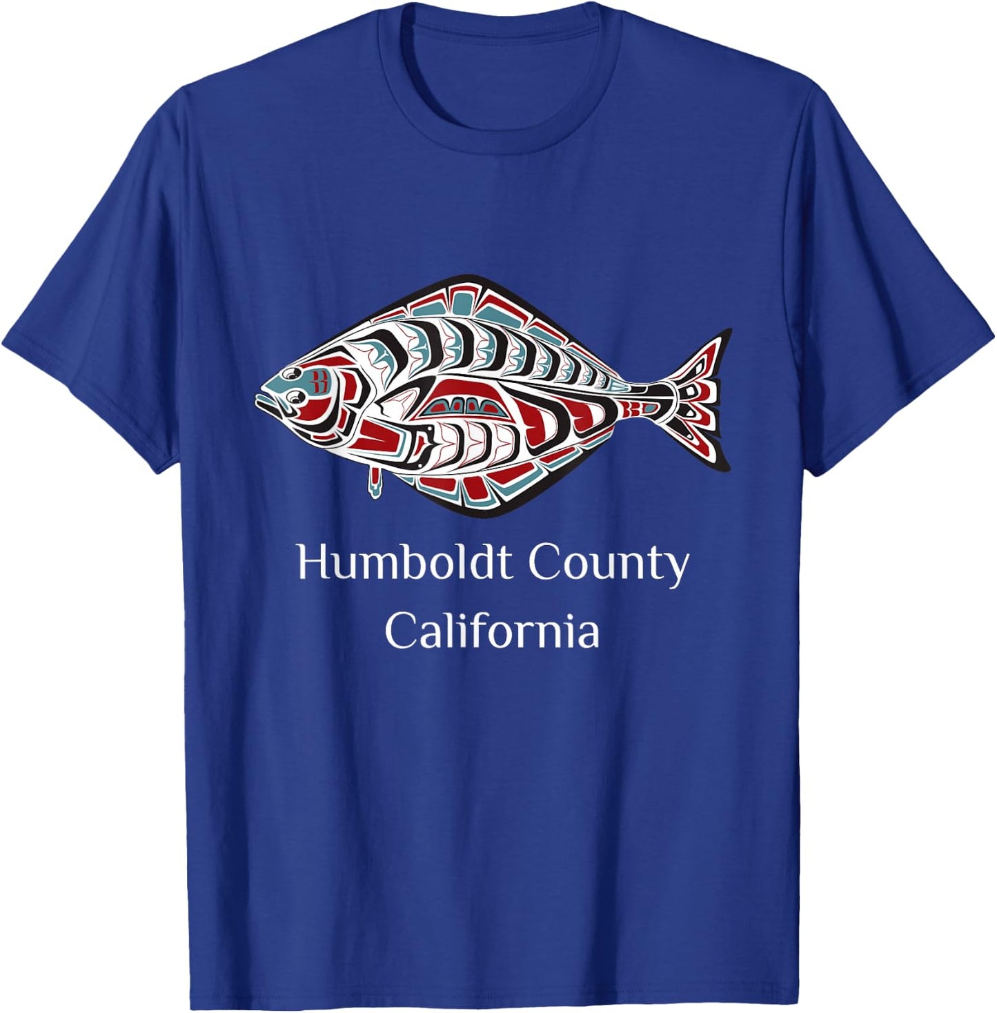 California Humboldt County Native American Style Halibut Art T-Shirt - T-Shirt | Royal