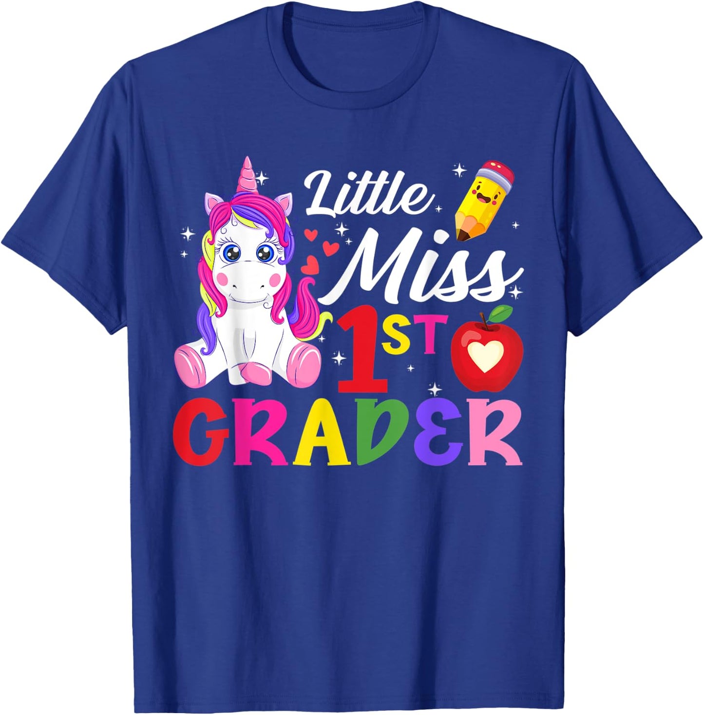 Funny Little Miss First Grader Unicorn First Day Of School T-Shirt - T-Shirt | Royal