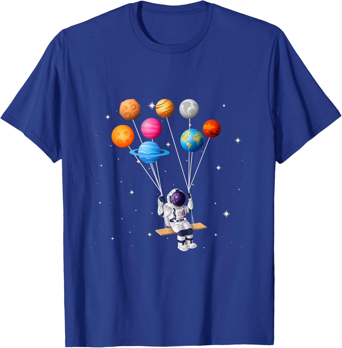 Astronaut Planet Swing Solar System Sun Earth Universe T-Shirt - T-Shirt | Royal