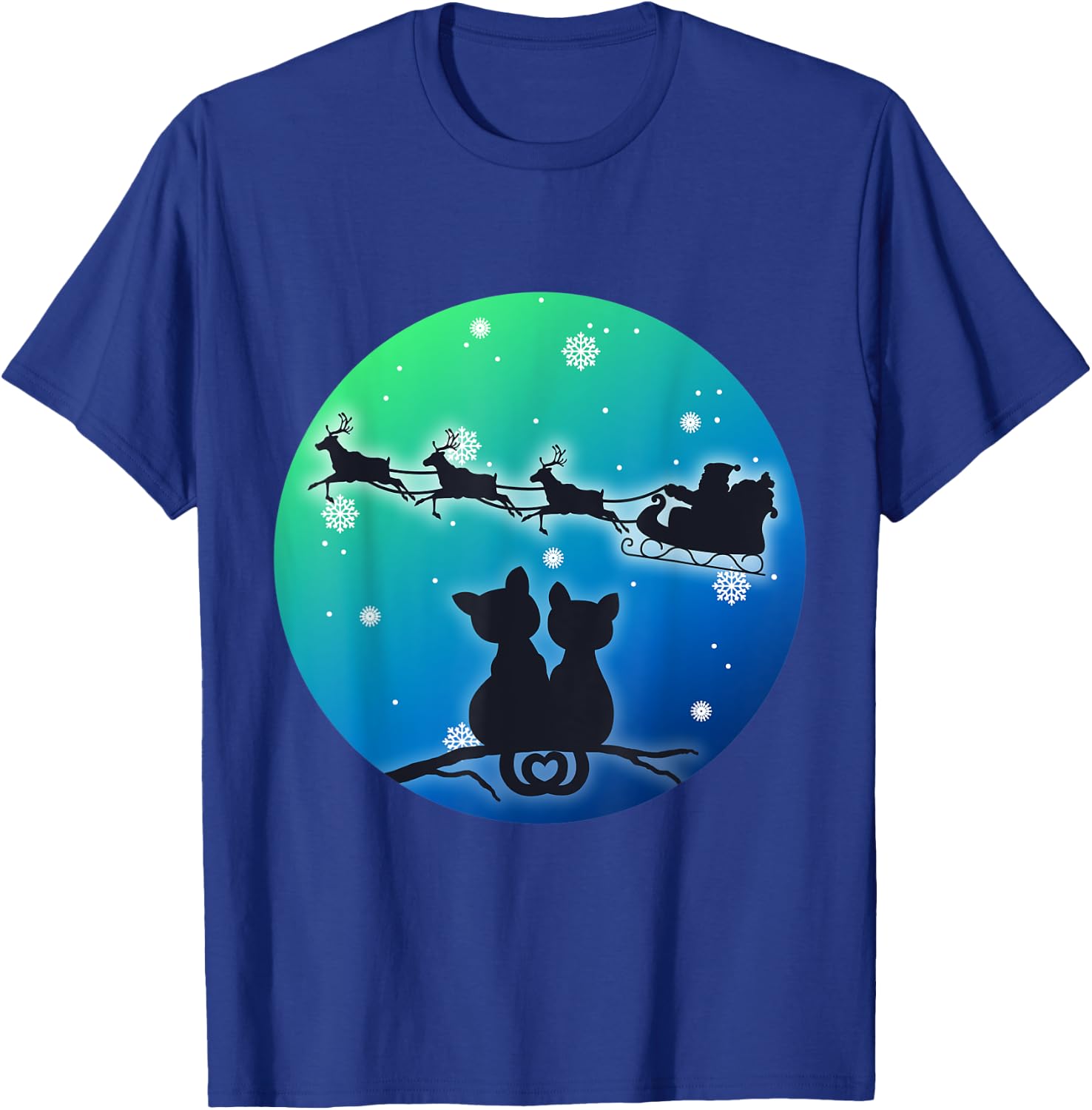 Christmas Santa Sleigh Reindeer Cats, Women Girls, Cat, Xmas T-Shirt - T-Shirt | Royal