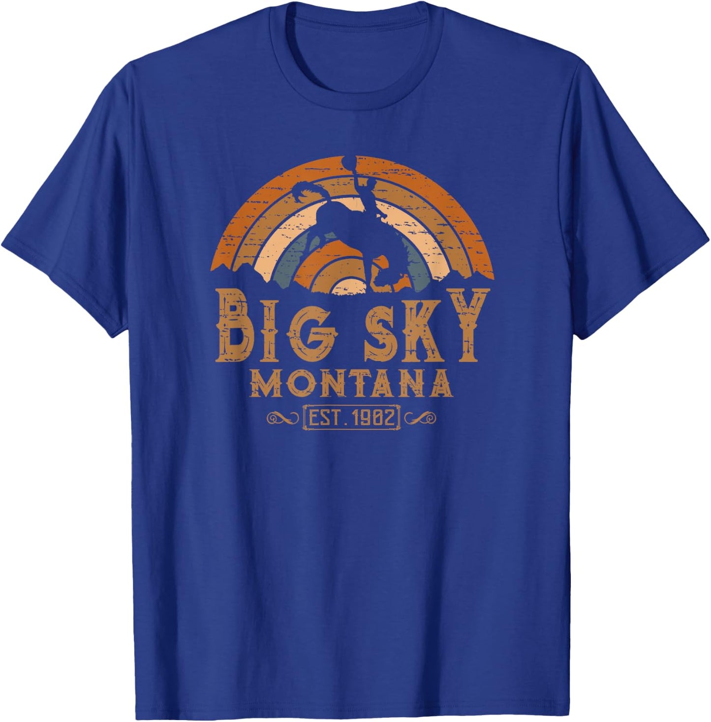 Big Sky Montana MT Retro Style Rodeo Cowboy T-Shirt - T-Shirt | Royal