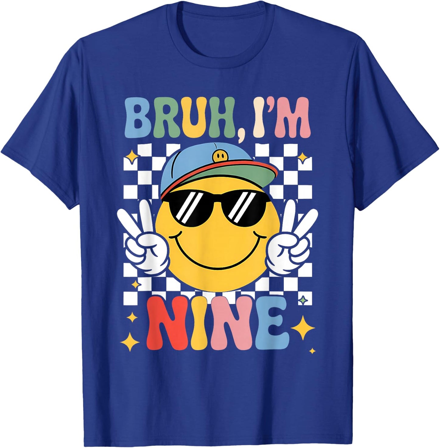 Bruh I'm Nine 9 9th Birthday Groovy Boys Girls 9 Years Old T-Shirt - T-Shirt | Royal