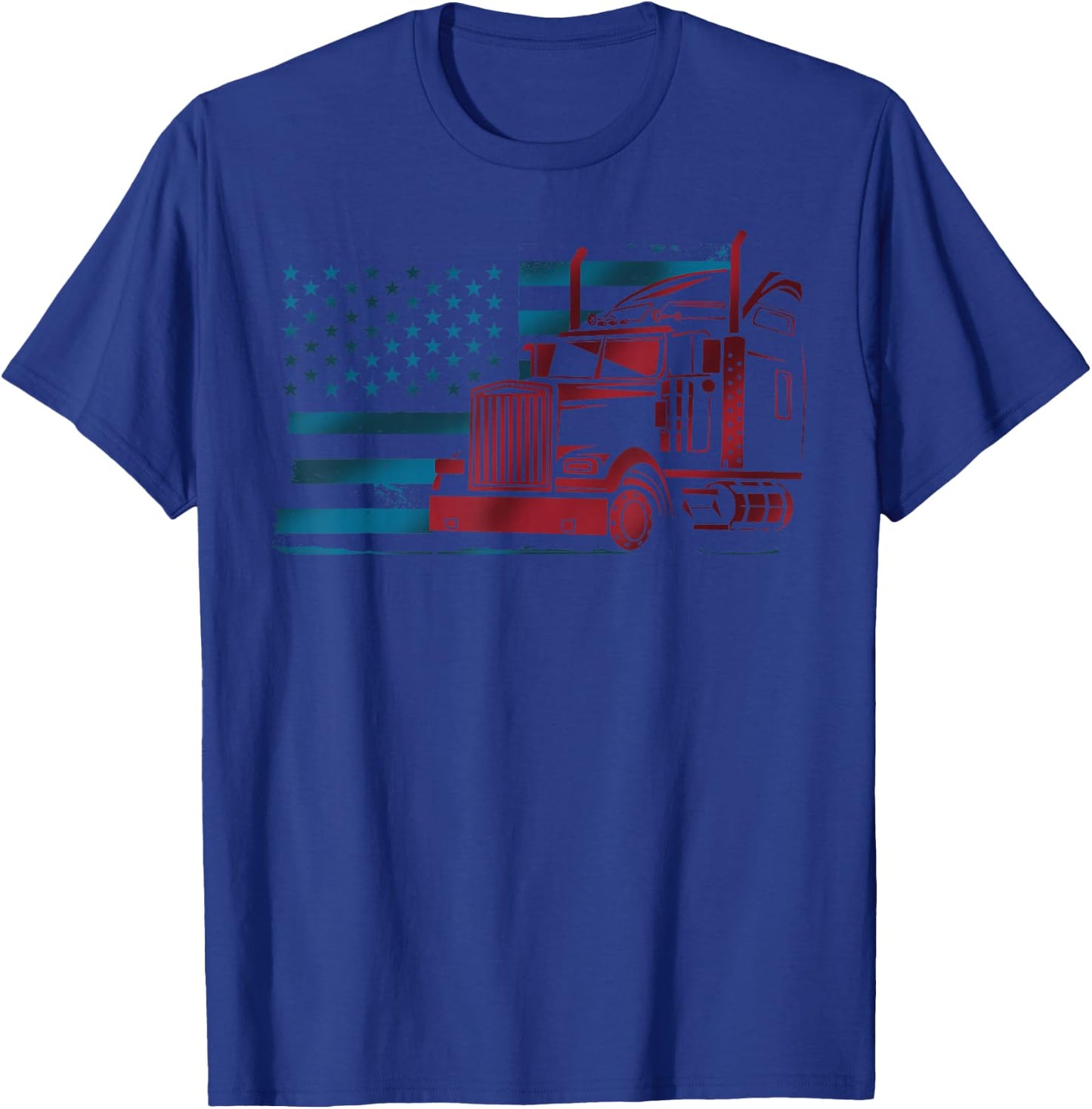 American Flag Semi Truck Driver 18 Wheeler Patriotic Trucker T-Shirt - T-Shirt | Royal
