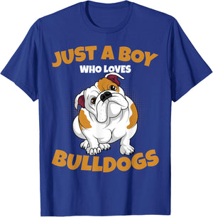 Just A Boy Who Loves English Bulldogs Kids Boys T-Shirt - T-Shirt | Royal