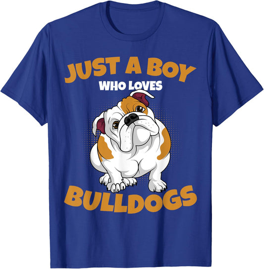 Just A Boy Who Loves English Bulldogs Kids Boys T-Shirt - T-Shirt | Royal