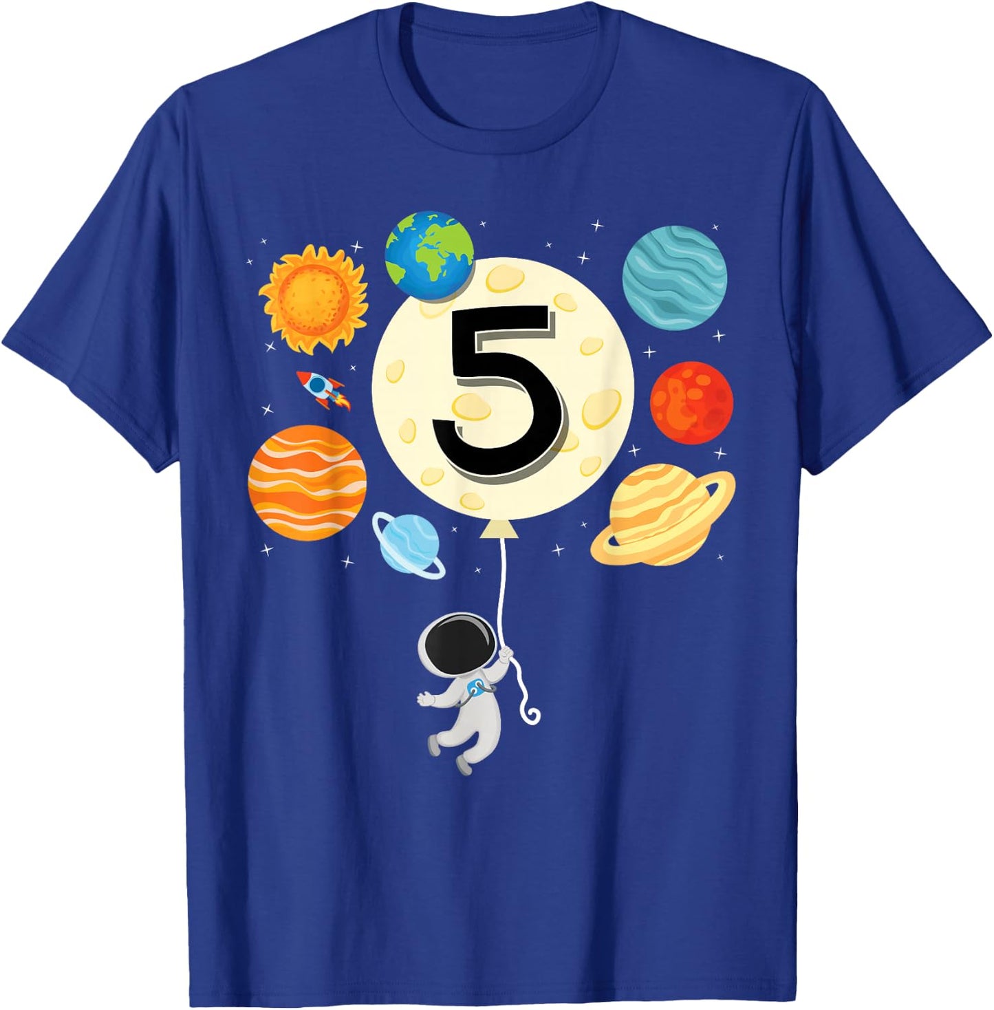 Astronaut Balloon Planets 5th Birthday Space 5 Year Old Kids T-Shirt - T-Shirt | Royal