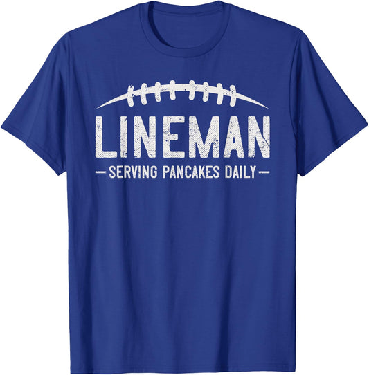 Lineman Serving Pancakes Daily Funny Vintage Football T-Shirt - T-Shirt | Royal
