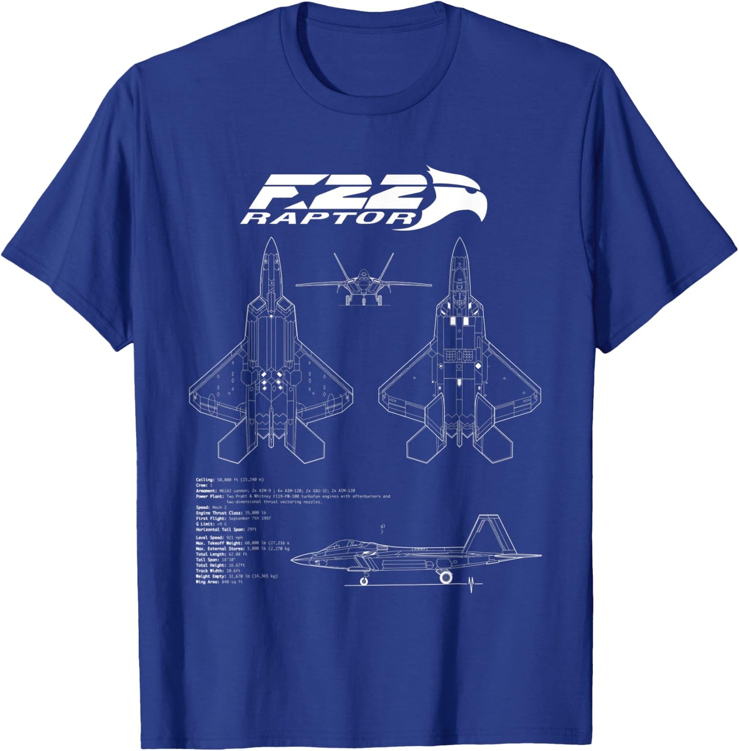 Raptor F22 Blueprint T-Shirt - T-Shirt | Royal