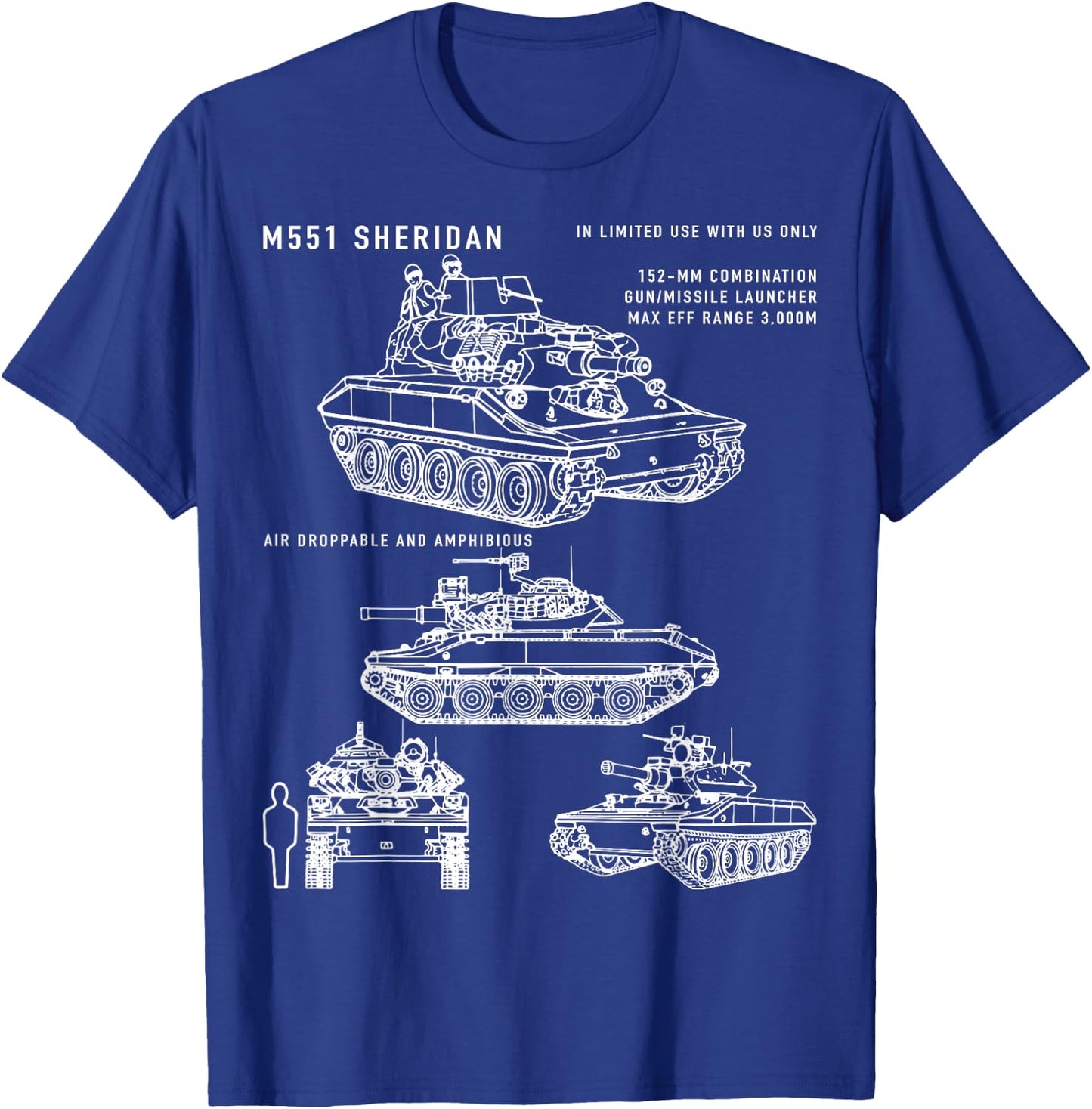 M551 Sheridan Airborne Tank Blueprint Identification T-Shirt - T-Shirt | Royal