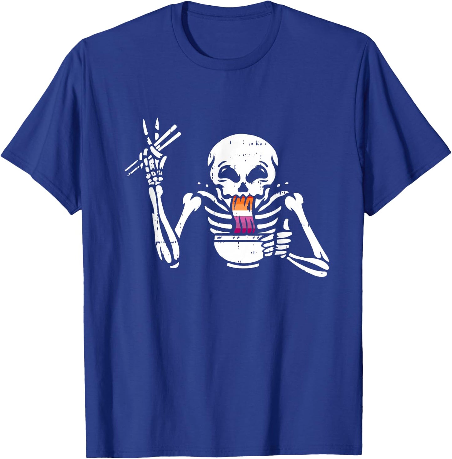 Eating Ramen Lesbian LGBT-Q Pride Japanese Skeleton T-Shirt - T-Shirt | Royal