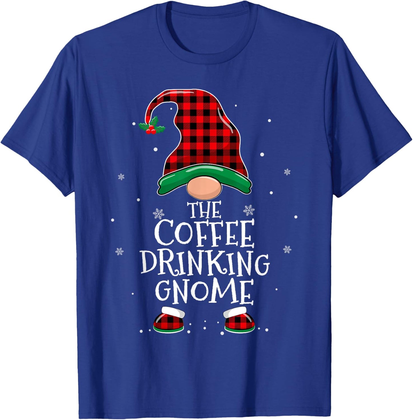 Coffee Drinking Gnome Xmas Family Matching Funny Christmas T-Shirt - T-Shirt | Royal