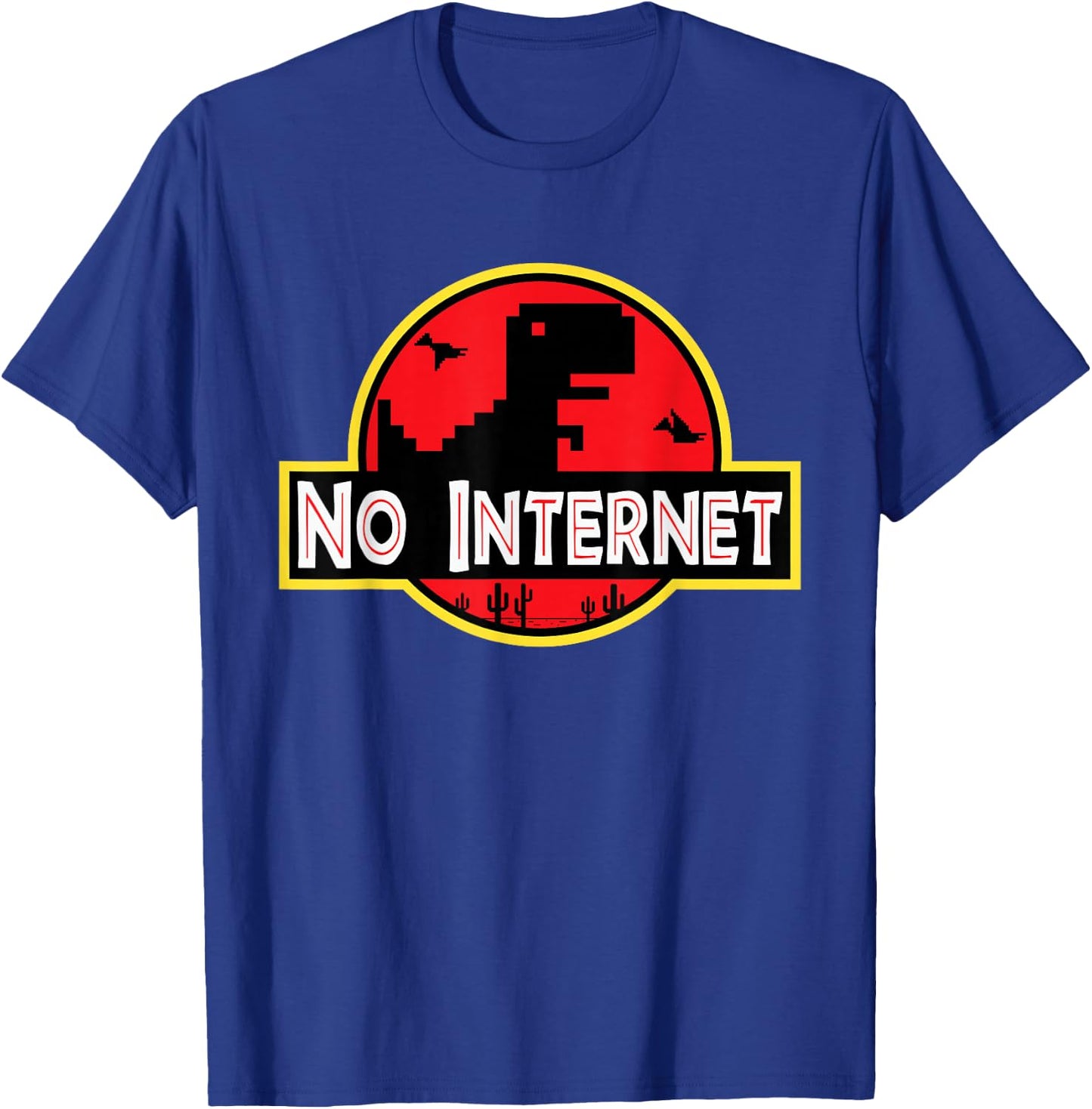 No Internet T-Rex Dino Nerdy 8-Bit T-Shirt - T-Shirt | Royal