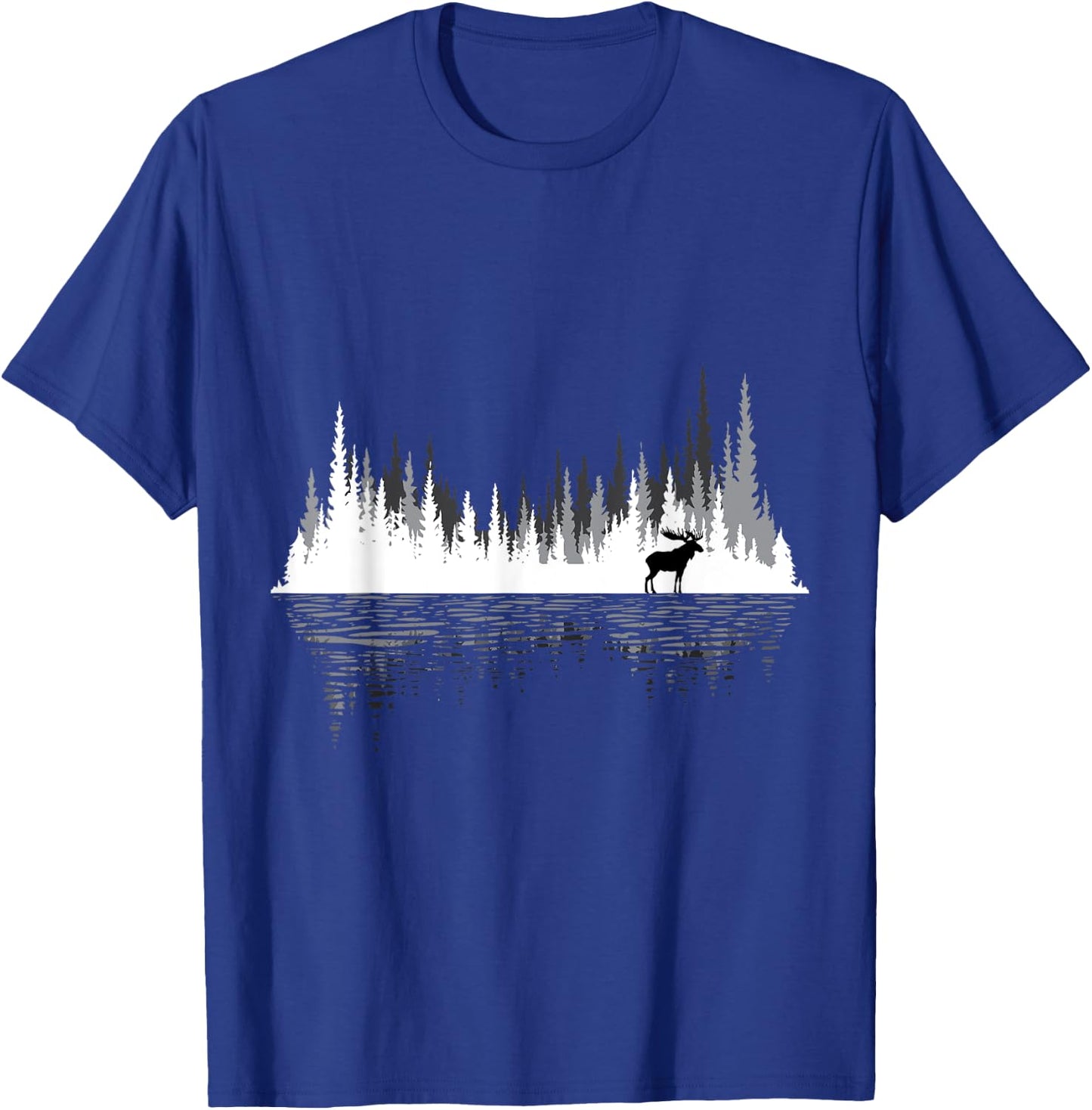 Trees Reflection Wildlife Animal Moose Researcher Hunter T-Shirt - T-Shirt | Royal