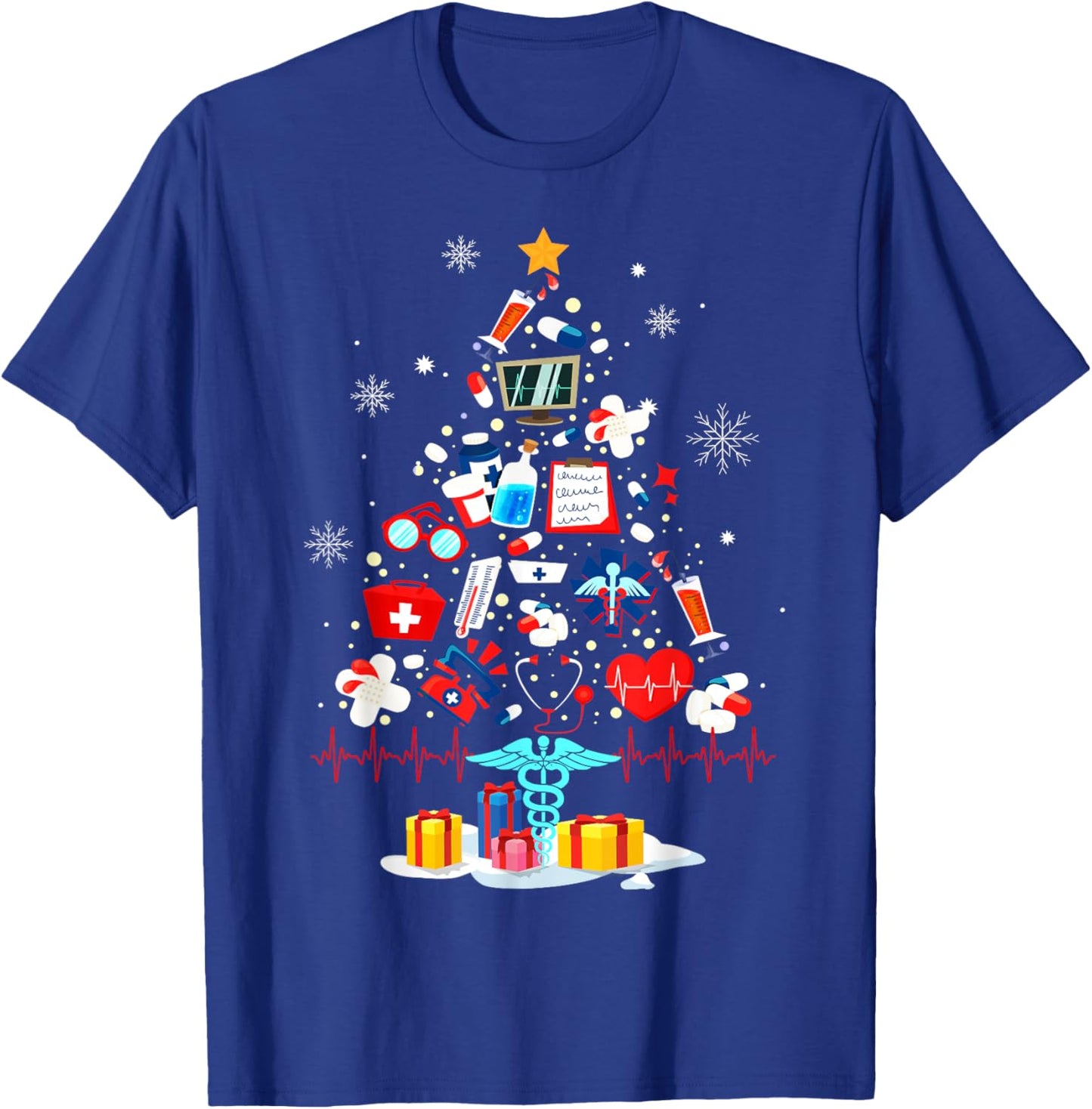 Christmas Tree Medical Tools Funny Nurse At Xmas Looks How T-Shirt - T-Shirt | Royal