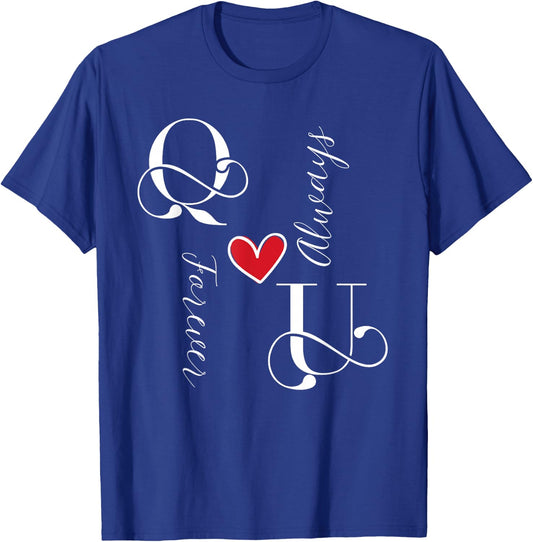 U & Q Couples Initials, Wedding, Anniversary, Mr & Mrs T-Shirt - T-Shirt | Royal