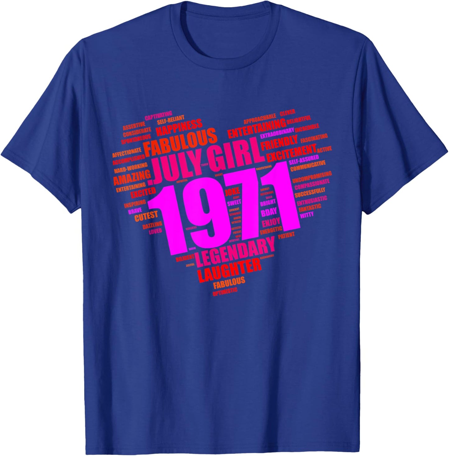 July 1971 Girl Limited Edition Love Big Heart 50th Birthday T-Shirt - T-Shirt | Royal