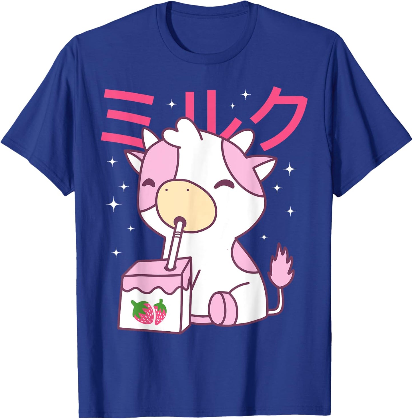 Strawberry Milk Drinking Cute Kawaii Cow T-Shirt - T-Shirt | Royal