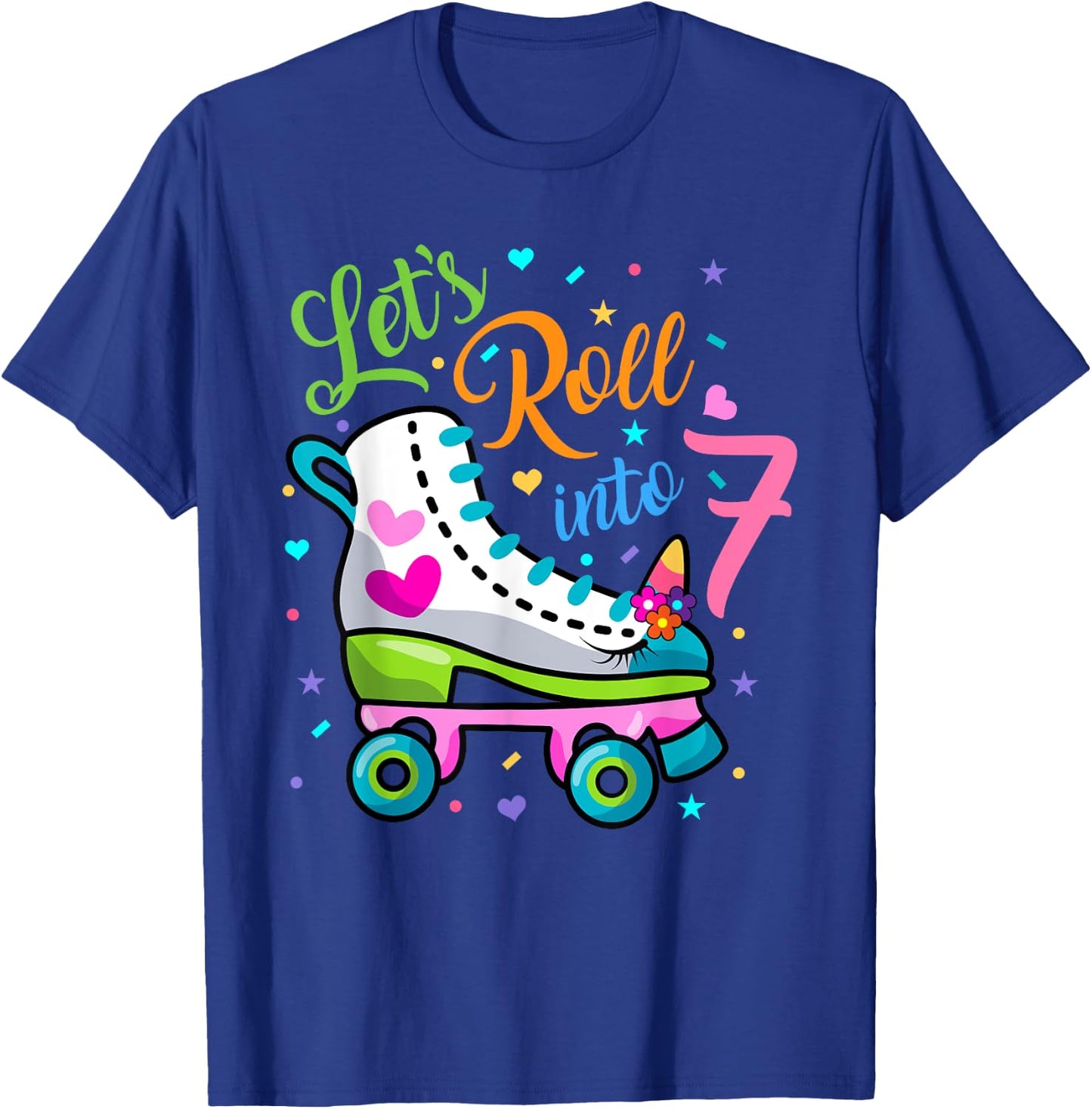 Let's Rolling Into 7 Years Old 7th Birthday Skating Unicorn T-Shirt - T-Shirt | Royal