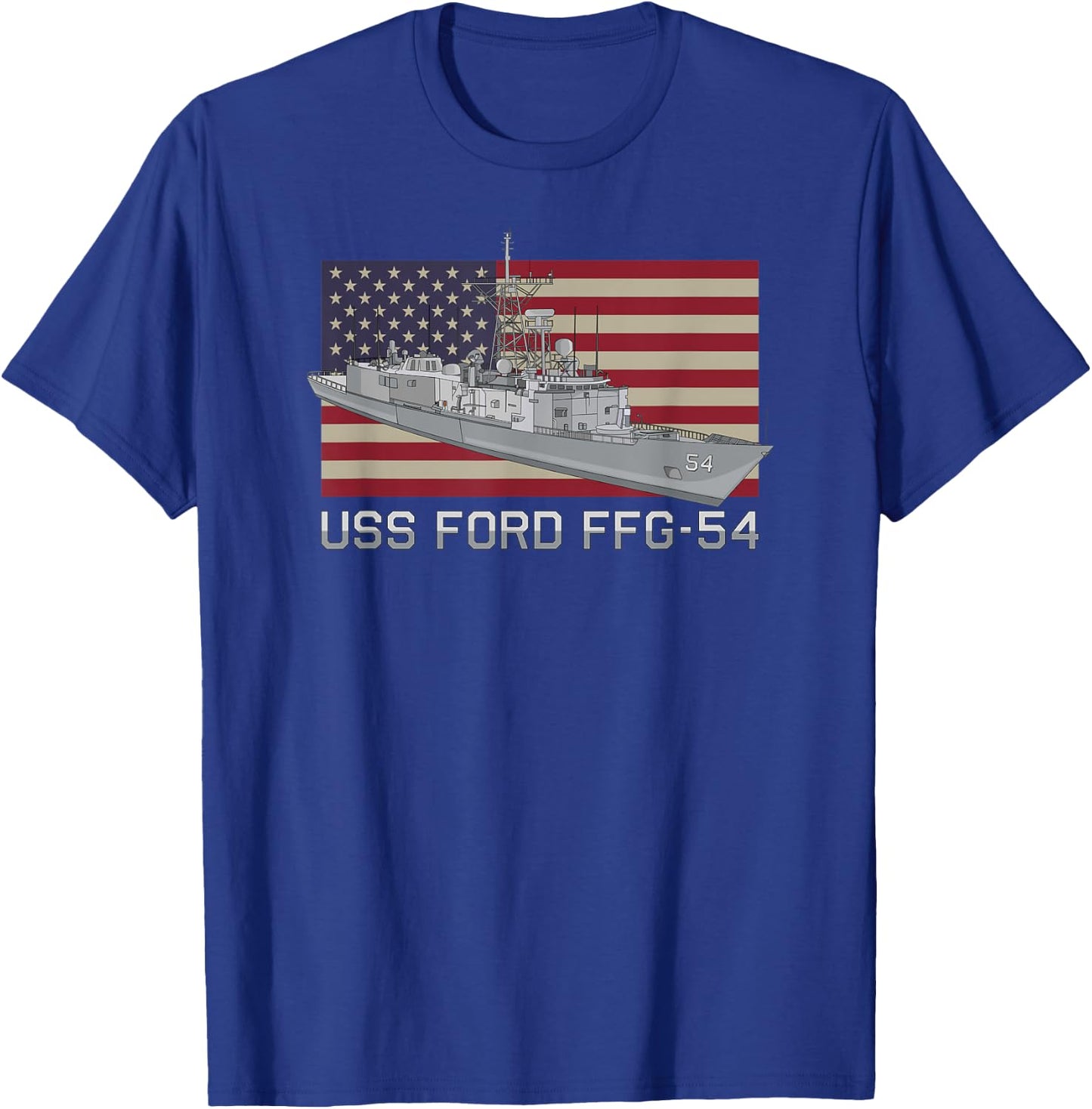 USS Ford FFG-54 Ship Diagram American Flag T-Shirt - T-Shirt | Royal
