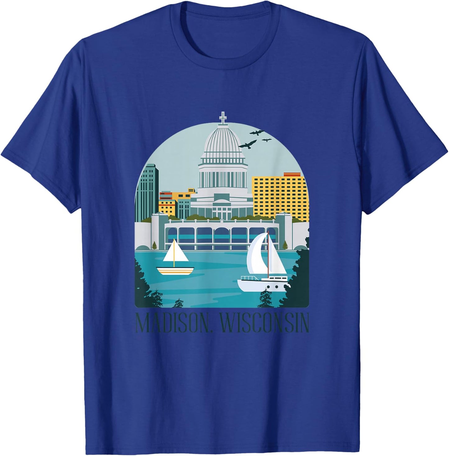 Madison Wisconsin Skyline Vintage T-Shirt - T-Shirt | Royal