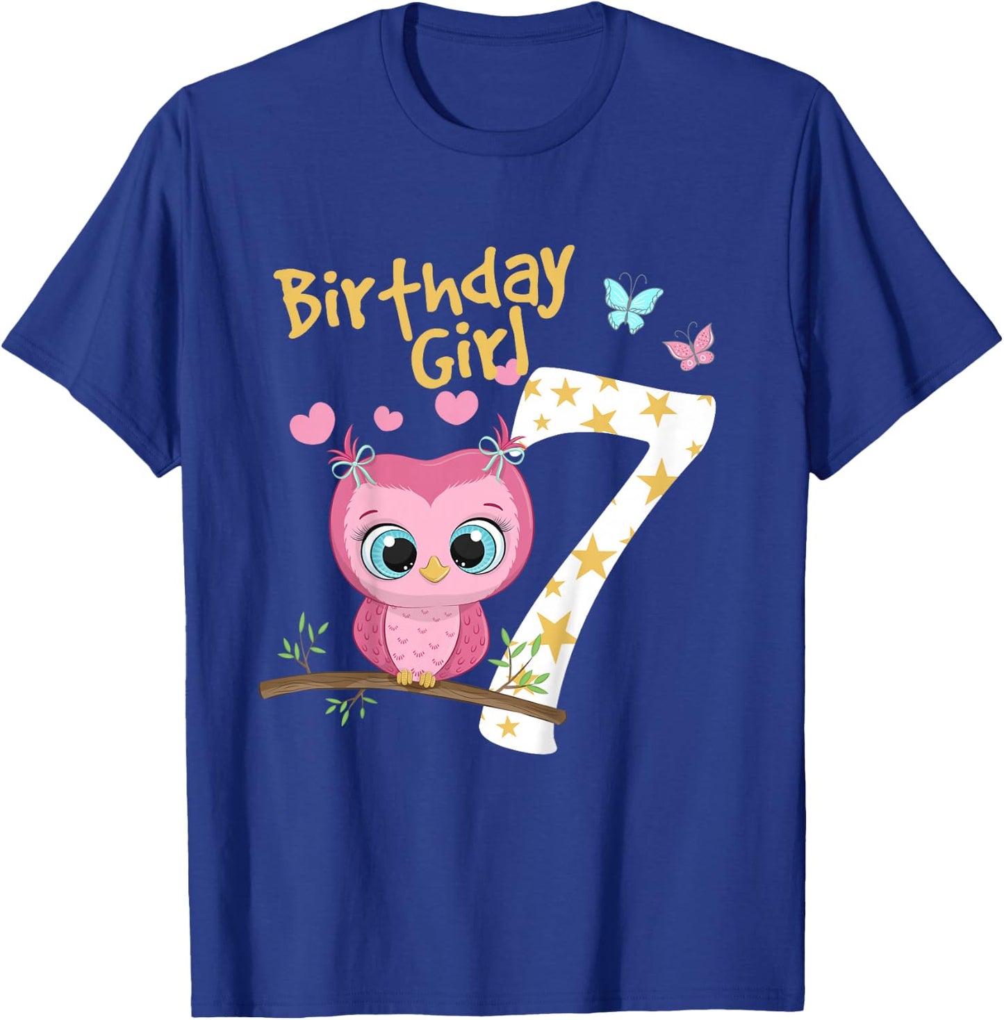 7th Birthday Shirt For Girls Owl Birthday Girl 7 Years T-Shirt - T-Shirt | Royal