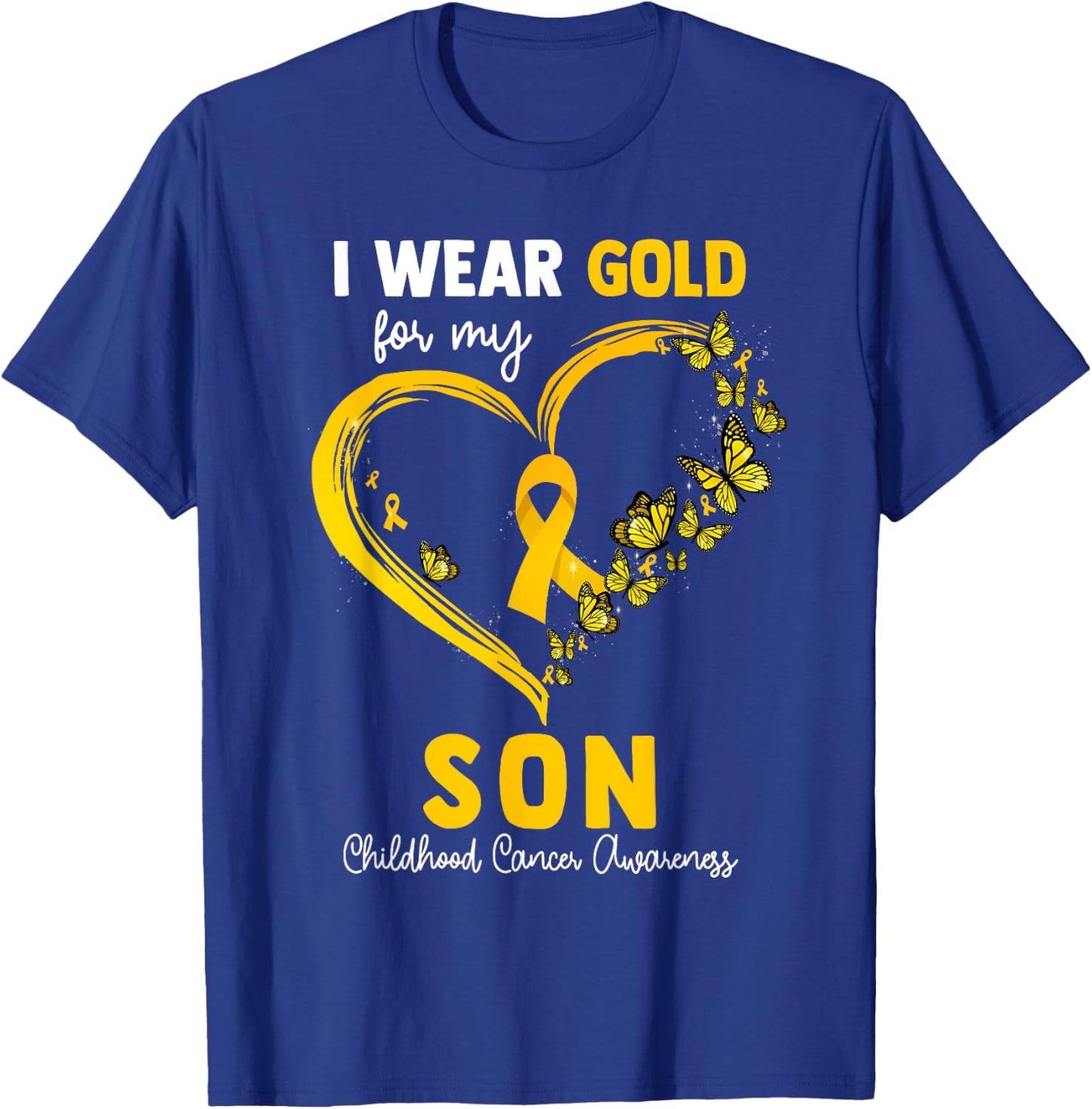 I Wear Gold For My Son Childhood Cancer Heart Ribbon T-Shirt - T-Shirt | Royal
