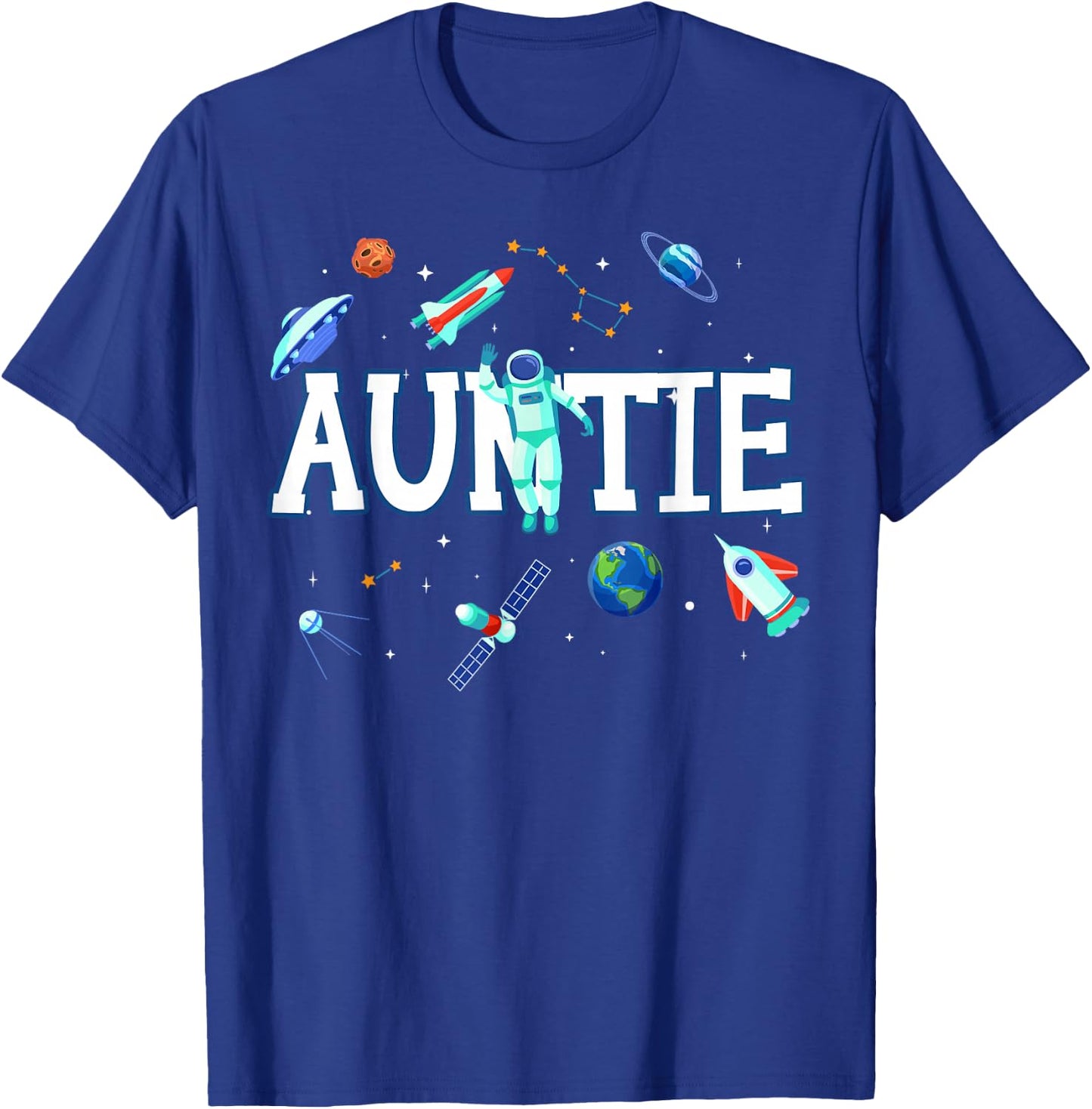 Auntie Astronaut Space Family Matching Birthday Party T-Shirt - T-Shirt | Royal