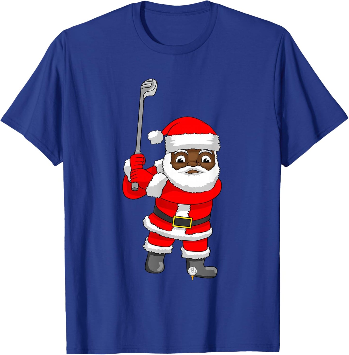 African American Santa Claus Golf Golfer Christmas T-Shirt - T-Shirt | Royal