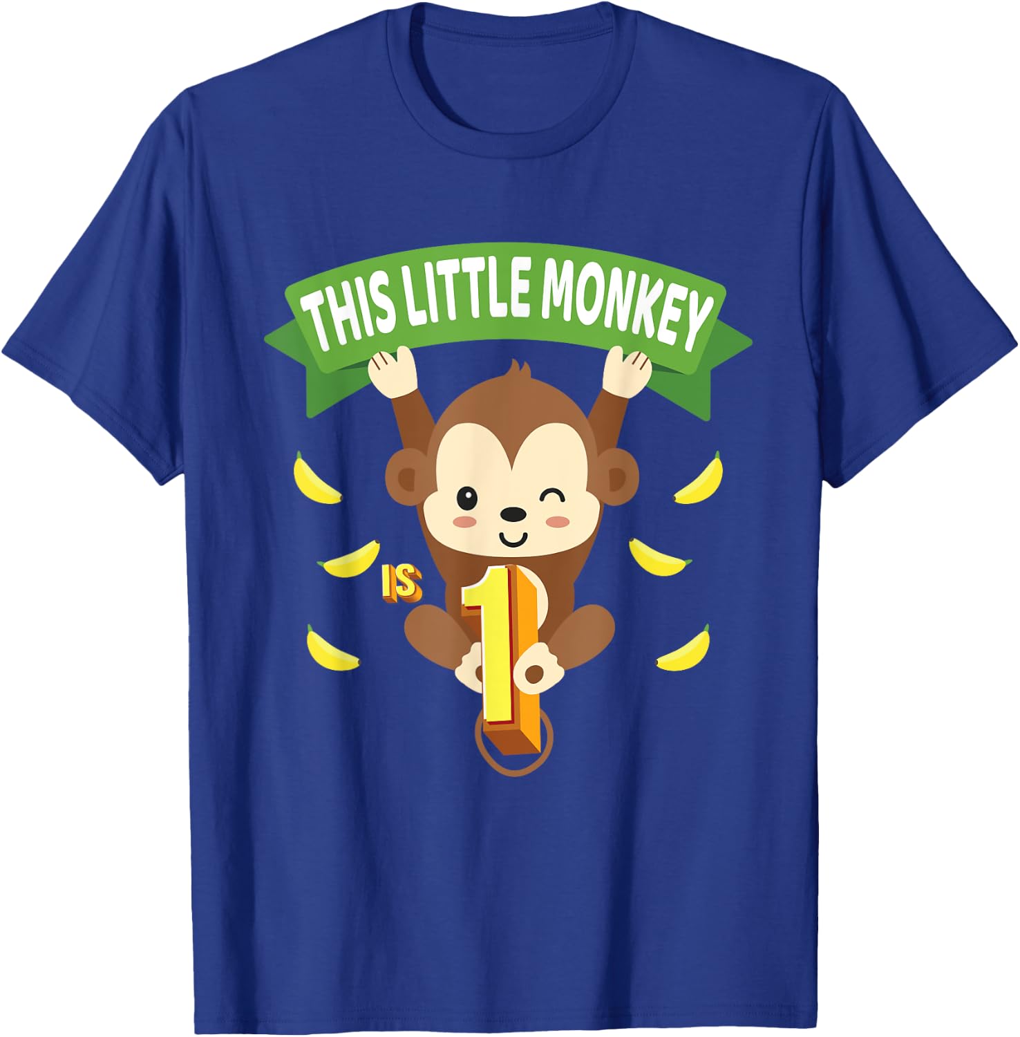 This Little Monkey Is 1 Years Old Kid 1st Birthday Monkeys T-Shirt - T-Shirt | Royal