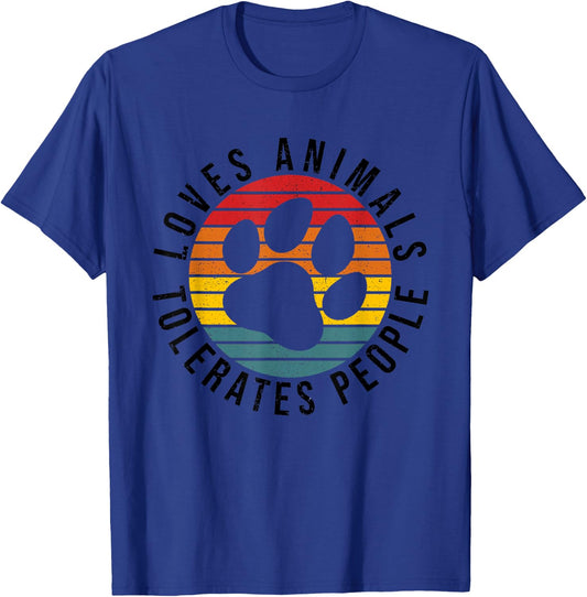 Vintage Retro Loves Animals Tolerates People - Funny T-Shirt - T-Shirt | Royal