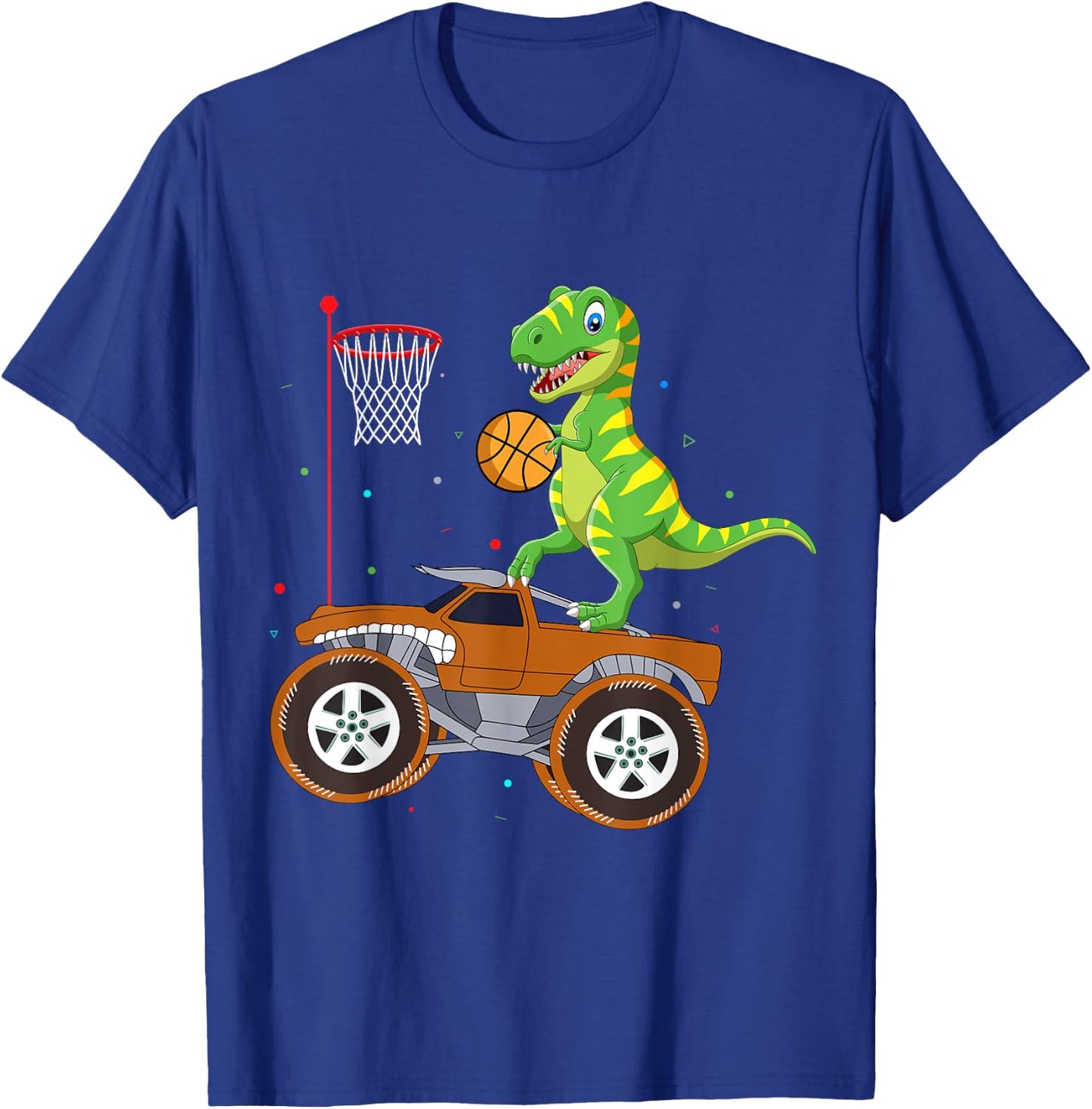 T Rex Dinosaur Playing Basketball Monster Truck Boys Girls T-Shirt - T-Shirt | Royal