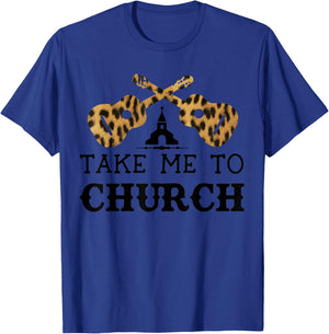 Take Me To The Church Leopard Guitar Christian Religion T-Shirt - T-Shirt | Royal