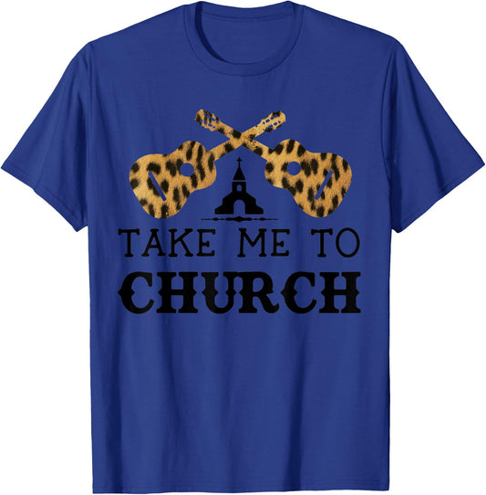 Take Me To The Church Leopard Guitar Christian Religion T-Shirt - T-Shirt | Royal