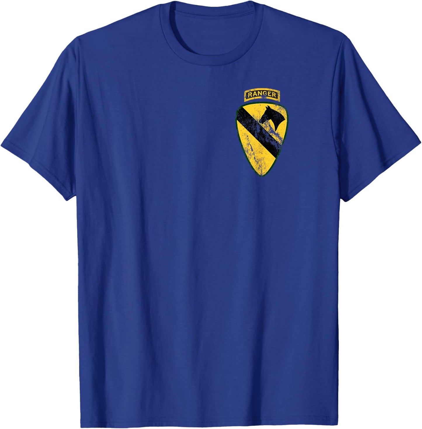 1st Calvary (CAV) Division Patch Ranger Tab Distressed worn T-Shirt - T-Shirt | Royal