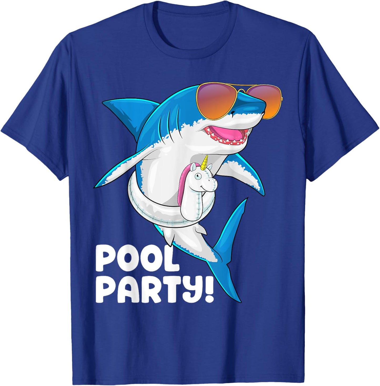 Pool Party Unicorn Float Summer Vacation Funny Shark Swim Men Women Girls Kids T-Shirt - T-Shirt | Royal