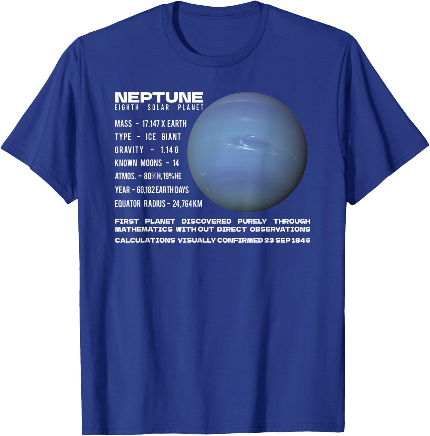 Neptune Planet Facts Space Explorer Astronomy Infographic T-Shirt - T-Shirt | Royal